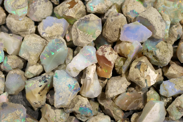 Raw opal stones with iridescent color